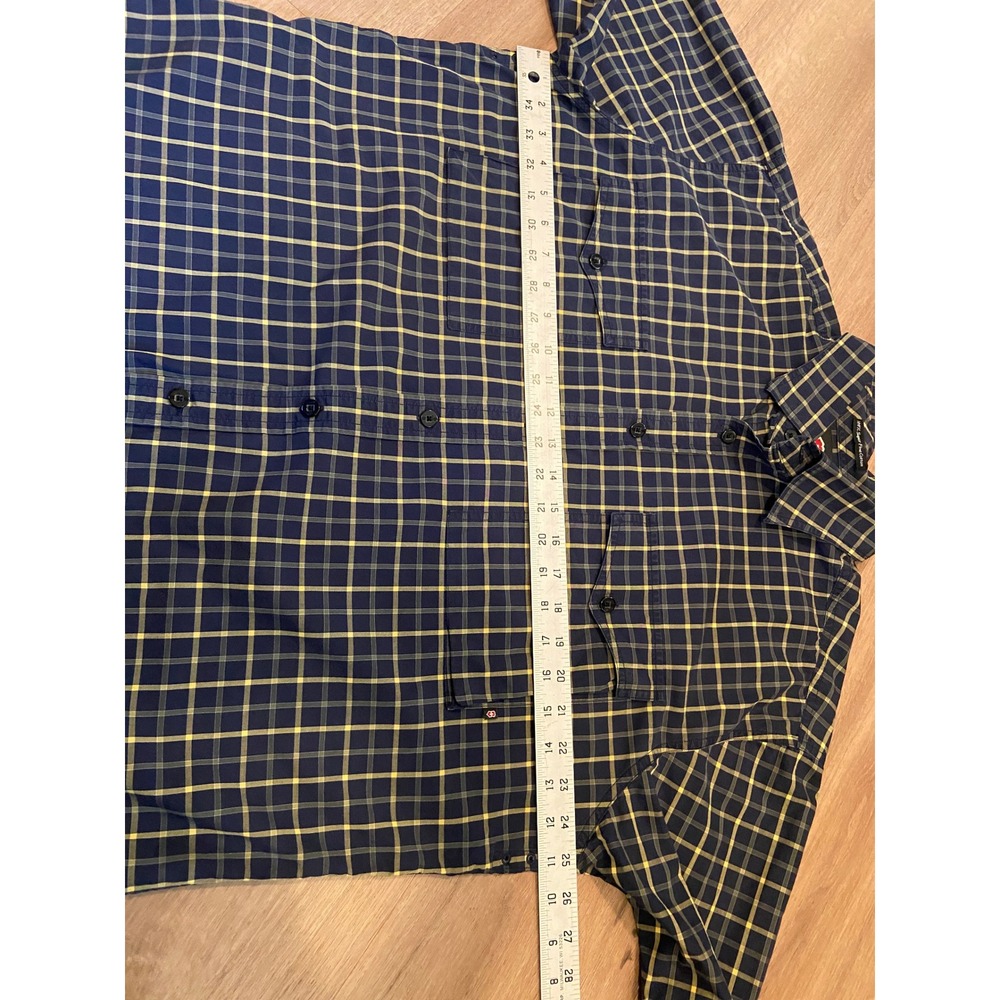 Victorinox Swiss Army Shirt XL Navy Blue Yellow Plaid S/S Cotton Utility Rugged - Picture 6 of 8